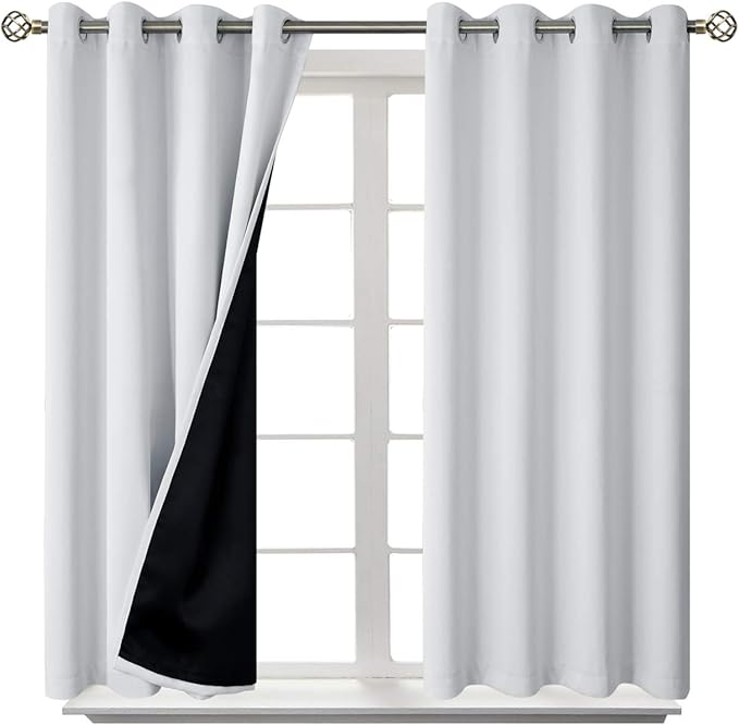 BGment Short Blackout Curtains 54 Inch Length for Bedroom, Thermal Insulated Energy Efficiency Noise Reducing Grommet Curtains with Liner for Small Window 2 Panels Each 52 Inch Wide Greyish White