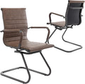 Wahson Office Guest Chairs Set of 2, Leather Reception Chairs, Mid Back Waiting Room Chair, Conference Chairs with Sled Base for Meeting/Lobby/Restroom, Brown