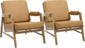 HEAH-YO Modern Accent Chair Set of 2, Upholstered PU Leather Living Room Chair with Wooden Frame, Comfy Armchair with Thick Cushion for Bedroom Balcony, Brown