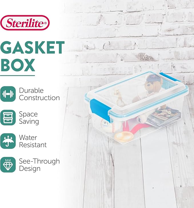 Sterilite 12-Pack Gasket Box, Weather-Resistant Storage Bins with Latching Lids, 7.5 Quart - Heavy-Duty Organizing Containers for Closet, Bathroom, and Office