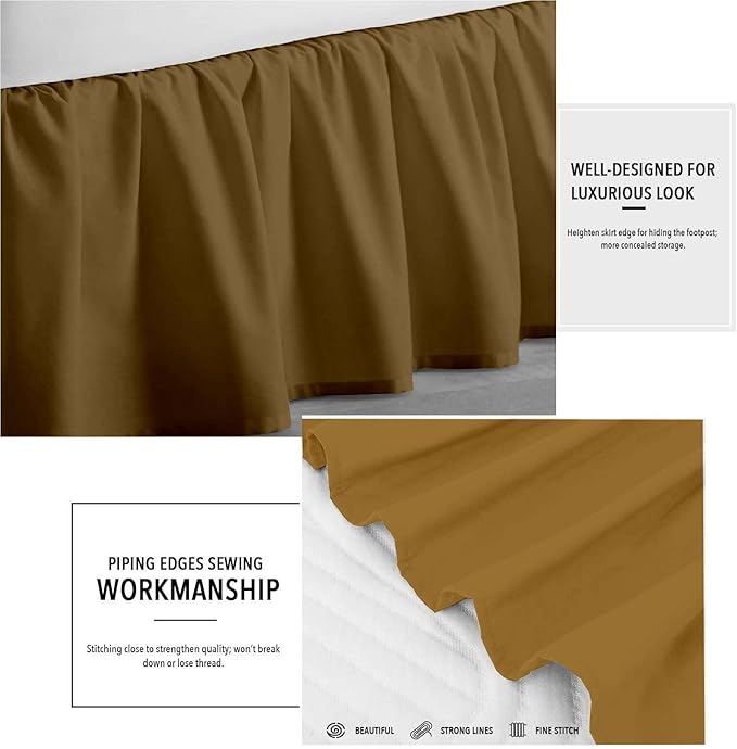 Taupe Solid Ruffled Bed Skirt King XL-16 Inch Drop Split Corner, Microfiber Bedskirt with Platform Three Sided Coverage