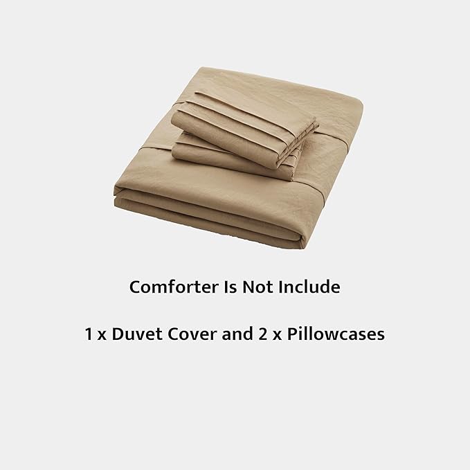 Oli Anderson Khaki Duvet Cover King Size - Pleated King Duvet Cover, 3PCS Soft and Breathable Textured Bedding Set with Zipper Closure(Khaki,104"x90")
