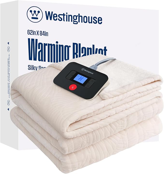 Westinghouse Electric Blanket Twin, Flower Jacquard Heated Blanket Twin Size with 10 Heating Levels and 1-12 Hours Auto-Off, Flannel to Sherpa Reversible, Machine Washable (62" x 84", Beige)