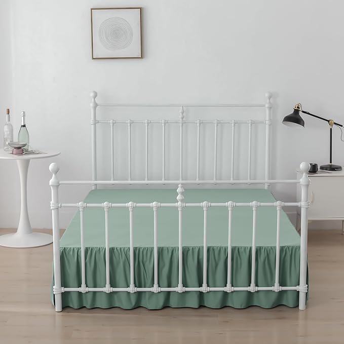 Bed Skirt Full Size Ruffled Bed Skirts with Split Corners, 16 Inch Drop Dust Ruffle Bed Skirt with Platform, Sage Green, 16" Full