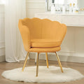 Velvet Vanity Chair with Back, Mid-Century Modern Small Accent Chair for Living Room, Golden Metal Legs Upholstered Makeup Chair, 1Pcs Bedroom Armchair, Brown
