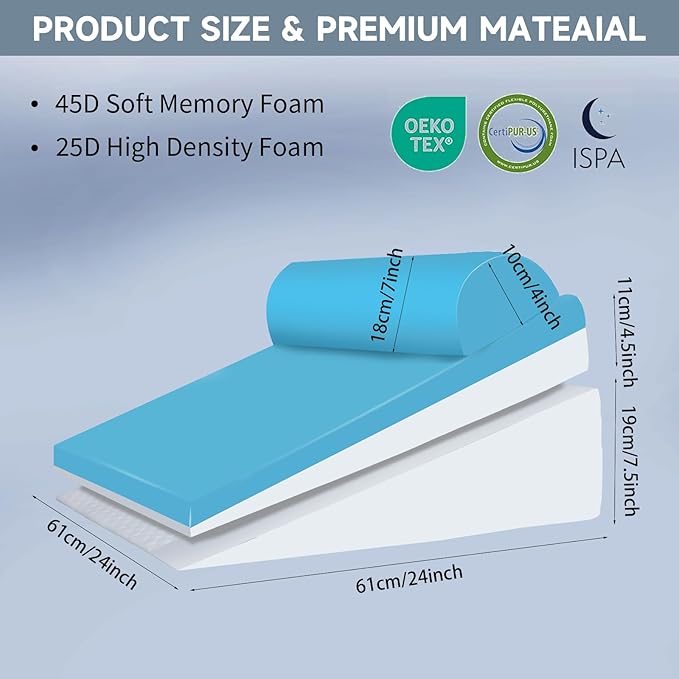 Bed Wedge Pillow for Sleeping, 3 Pcs Adjustable Height 4.5&7.5&12 Inch Triangle Pillow Wedge for Post Surgery, Acid Reflux, Snoring, Legs Pain Relief (Dark Gray)