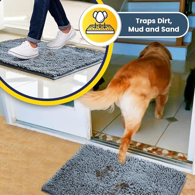 Muddy Mat® AS-SEEN-ON-TV Highly Absorbent Microfiber Door Mat and Pet Rug, Non Slip Thick Washable Area and Bath Mat Soft Chenille for Kitchen Bathroom Bedroom Indoor and Outdoor - Baby Blue 18"X28"