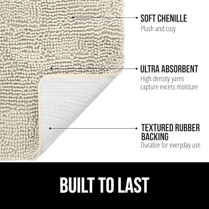 GORILLA GRIP Bath Rug Mat 30x20, Thick Absorbent Chenille, Quick Dry Microfiber Mats, Rubber Backing Washable Shower Floor Rugs, Bathmat Runner, US Designed Bathroom Home Decor Accessories Dusty Cloud