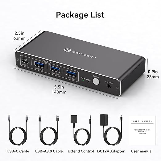 KVM Switch 1 Monitors 2 Computers 4K@60Hz USB C HDMI KVM Switch 2 Port for 1 Laptop 1 Desktop Share 1 Monitor Keyboard Mouse Hard Drives Printer Support 100W Charging for Laptop