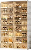 32 Pairs Shoes Storage Cabinet of 3-Step Fast Installation,Plastic Shoe Rack with Clear Magnetic Door for Display, Shoe Organizer for Sneaker, Sandals, Heels (2 Row, 8 Tier)
