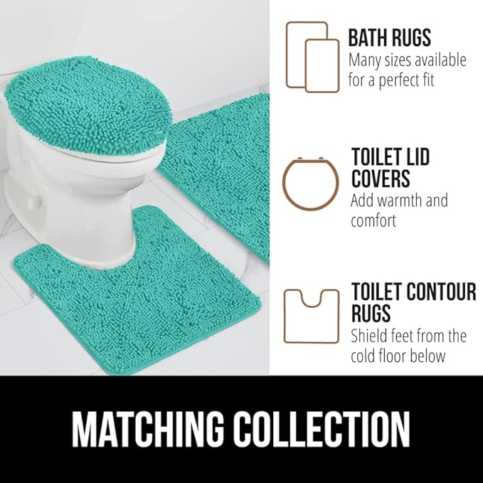 GORILLA GRIP Bath Rug Mat 30x20, Soft Absorbent Chenille, Quick Dry Microfiber Mats, Rubber Backing Washable Shower Floor Rugs, Bathmat Runner, US Designed Bathroom Home Decor Accessories Turquoise