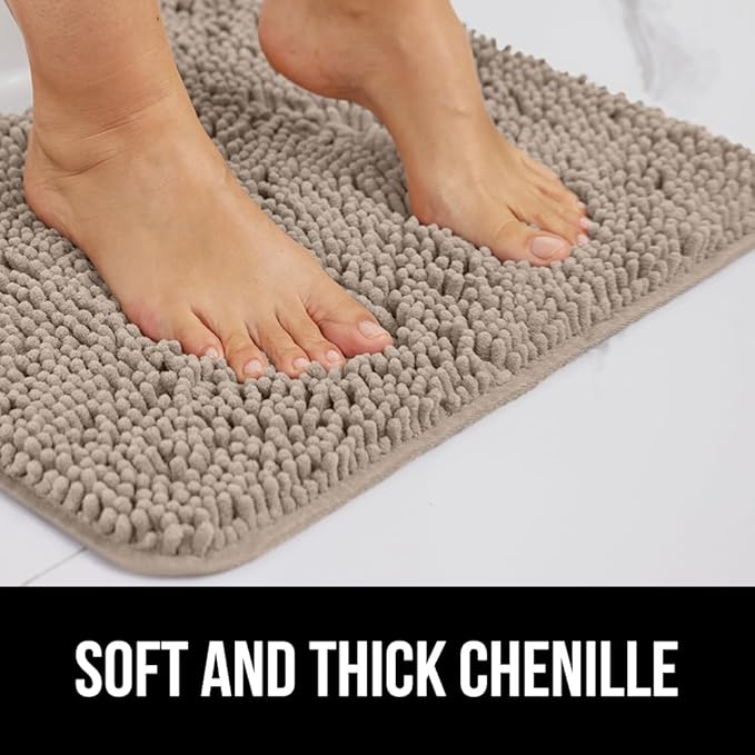 GORILLA GRIP Bathroom Rug Sets 3 Piece, Bath Mat Set and Oval Toilet Base with Rubber Backing, Plush Absorbent Shaggy Chenille Washable Mats, Includes 24x19.5, 24x17 and 30x20 Inch Rugs, Gray Beige