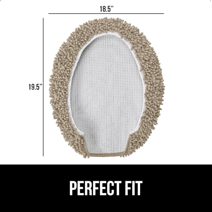 GORILLA GRIP Soft Chenille Bathroom Toilet Lid Cover, Machine Washable Seat Covers, 19.5x18.5, Stays in Place Rubber Backing, Fits Most Round, Elongated and Oblong Lids, Accessories Decor, Gray Beige
