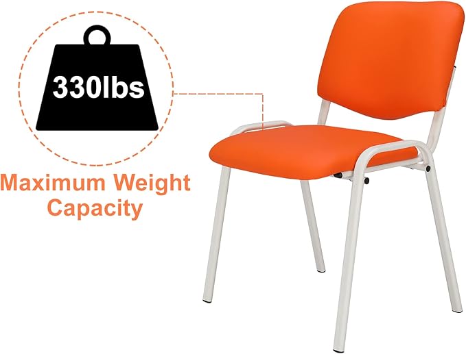 VINGLI Orange Waiting Room Chairs, 5-Pack PU Church Chairs Conference Stackable Office Guest & Reception Stacking for Meeting,Office Lobby, Simple&Space-saving Pu-orange