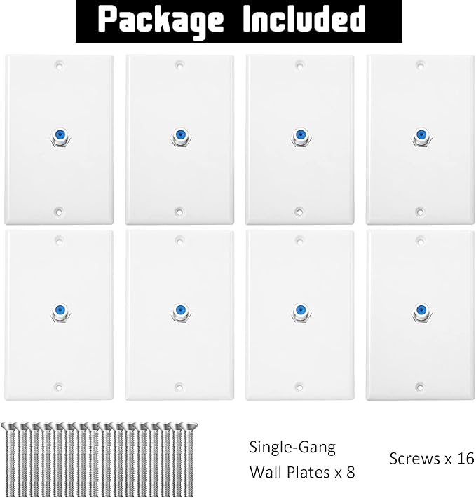 Weewooday 8-Pack White Single Gang F Connector Coax Wall Plates (Blue, 1-Port)