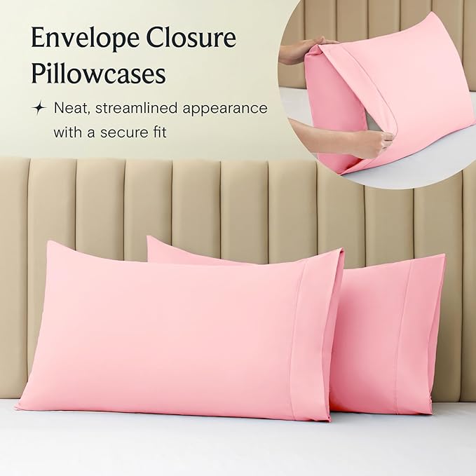 LuxClub 3 PC Twin Sheet Set, Deep Pockets Wrinkle Free Cooling Bed Sheets Hotel Bedding for Women, Men, Kids & Teens, Includes 1 Fitted Sheet, 1 Flat Sheet and 1 Pillowcase-Silky Soft Baby Pink