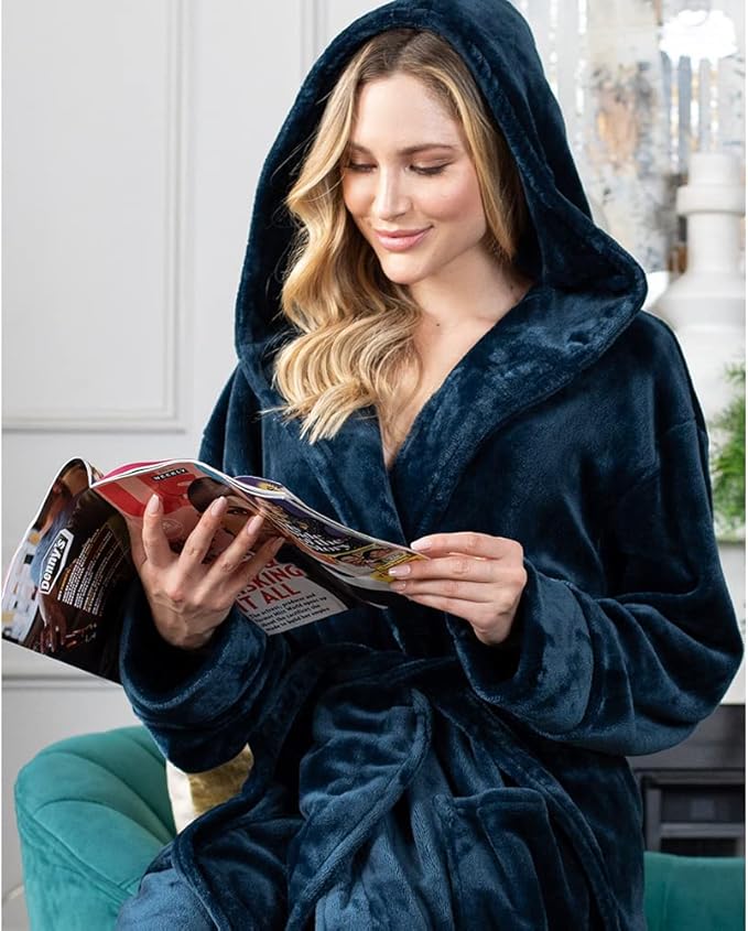 Lotus Linen Plush Robes for Women - Soft Bathrobe, Custom Monogram, Warm Fleece Robe with Pockets