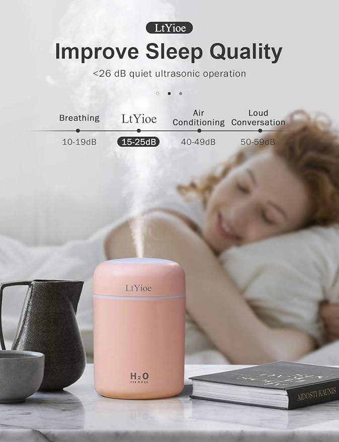 Colorful Cool Mini Humidifier, USB Personal Desktop Humidifier for Car, Office Room, Bedroom,etc. Auto Shut-Off, 2 Mist Modes, Super Quiet. (Pink)