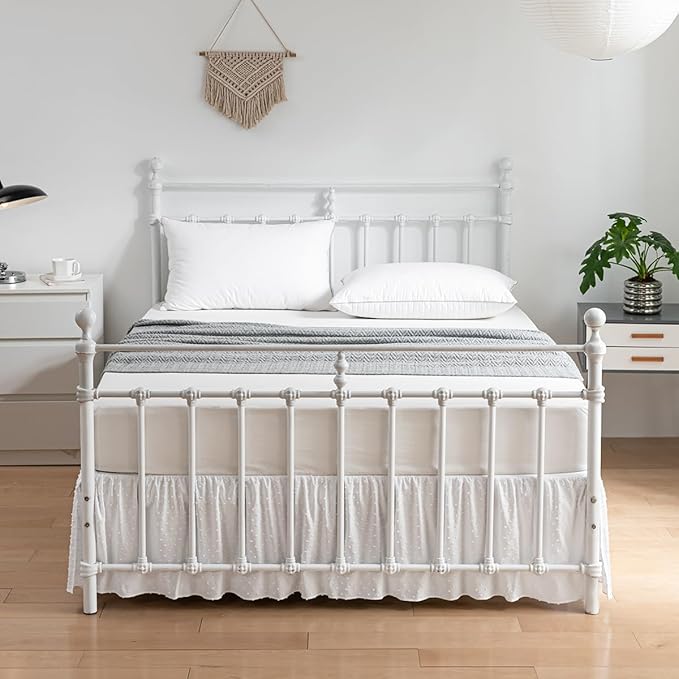 Tufted Dot Bed Skirt Full Size,Ruffled Bed Skirt with Split Corners, Full Bed Skirt 18 Inch Drop, Boho Full Size Bed Skirt White for Ruffled Bed Skirt with Split Corners, Bed Skirt Full Size
