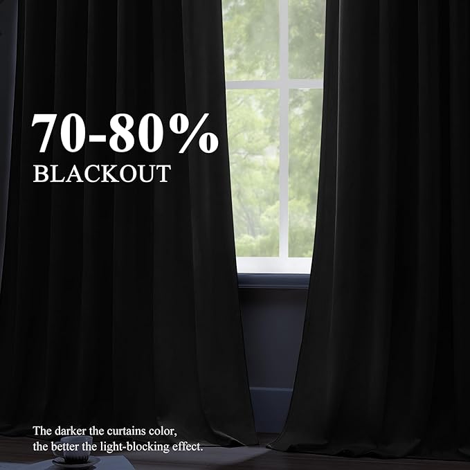 AUSSPVOCT Black Velvet Blackout Curtains 84 Inches for Bedroom, Room Darkening Drapes Super Soft Elegant Thermal Insulated Soundproof Curtain for Living Room, Back Tab Rod Pocket, W52 x L84, 2 Panels