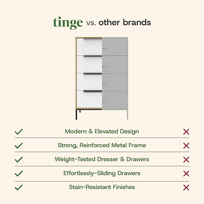 tinge Lira Premium Fabric Dresser - Solid Wooden Frame, 4 Spacious Sag-Proof Drawers with Sleek Metal Handles - Sleek & Durable Storage Solution for Your Home (Light Brown)