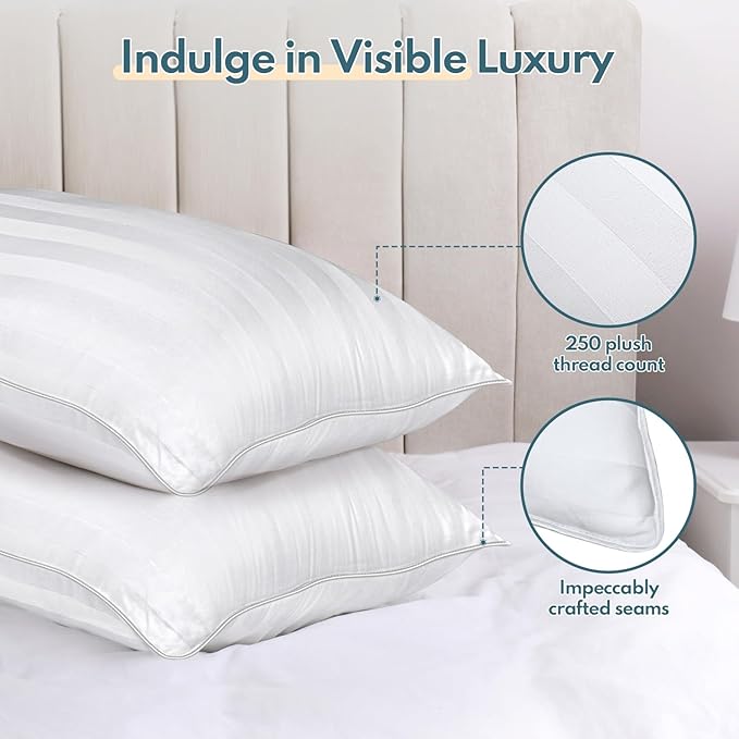 DIORIS Pillows Queen Size Set of 2 - Luxury Hotel Bed Pillows for Sleeping, Premium Fluffy Soft Down Alternative Fill Pillows for Back, Stomach, Side Sleepers, Supportive, Breathable, Skin-Friendly