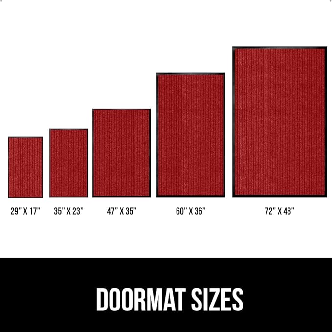 GORILLA GRIP Waterproof Traffic Guard Door Mat, 72x48, Heavy Duty Entryway Mats, Strong Rubber Back Commercial Utility Rugs for Office Hallway, Garage Floor and Home, Low Profile Carpet Runner, Red