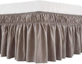 MEILA Wrap Around Bed Skirt Three Fabric Sides Elastic Dust Ruffled 16 Inch Tailored Drop,Easy to Install Fade Resistant-Taupe, Queen/King