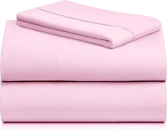 LuxClub 3 PC Twin XL Sheet Set, Deep Pockets Wrinkle Free Cooling Bed Sheets Hotel Bedding for Women, Men, Kids & Teens, Includes 1 Fitted Sheet, 1 Flat Sheet and 1 Pillowcase-Silky Soft Powder Pink