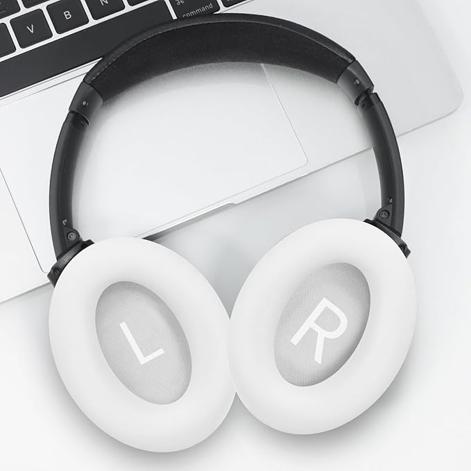 Headphones Replacement Ear Pads, Protein Leather earpad Cushions for Bose QuietComfort 45（QC45） Headphones, Softer Memory Foam - White