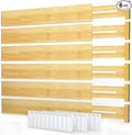 SpaceAid Bamboo Drawer Dividers with Labels, Kitchen Adjustable Drawer Organizers, Expandable Organization for Home, Office, Dressers and Bathroom, 6 Dividers (17-22 in)