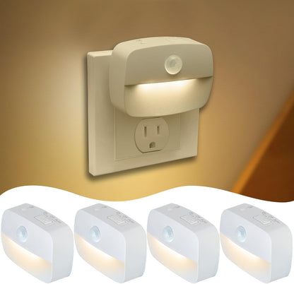 Sossi Motion Sensor Night Light Plug in 4 Pack,10-60Lm Stepless Dimming,3 Light Modes with Memory, Smart Night Lights Plug Into Wall Sensor,Dusk to Dawn Sensor for Bedroom,Toilet,Hallway,Kitchen