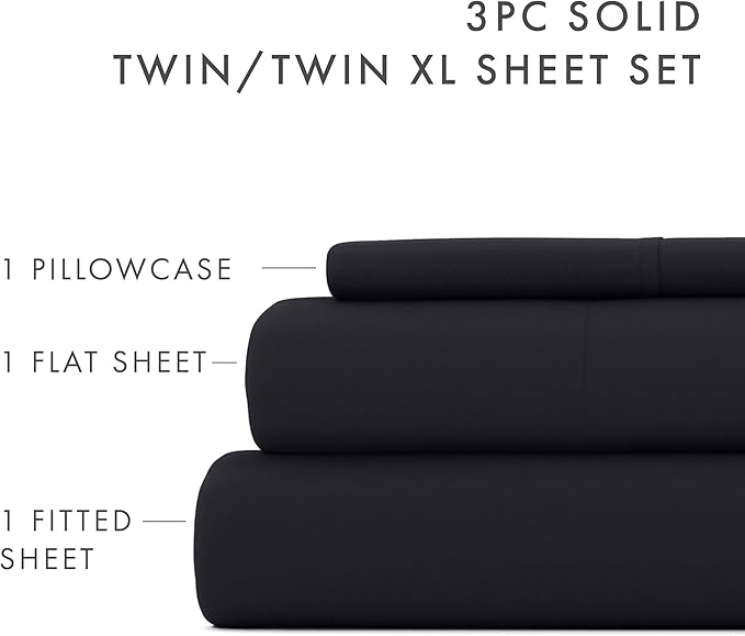 Linen Market Brushed Microfiber Twin XL Sheet Set 3 Piece – Oeko-TEX Certified Ultra Soft & Wrinkle-Free - 16" Deep Pocket Sheets - Easy Care Twin XL Size - Black