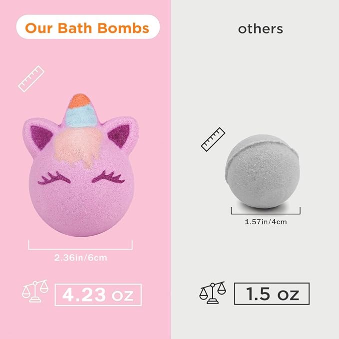 SHUCHING 9 XXL Unicorn Bath Bombs with Surprise Inside, Natural and Organic Bubble Bath Fizzy Balls for Kids, Birthday Christmas Gifts Set for Girls