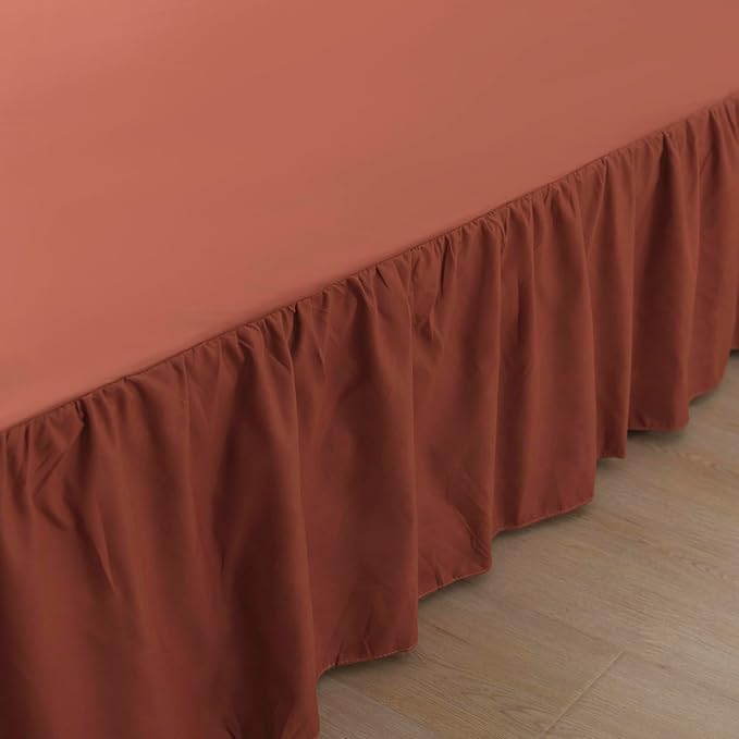 Bed Skirt Queen Size Ruffled Bed Skirt with Split Corners, 14 Inch Drop Dust Ruffle Bed Skirt with Platform, Rust, 14'' Queen