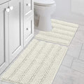 H.VERSAILTEX Bathroom Rugs Bath Rug Set 2 Piece Bathroom Contour Rug Toilet Mat Sets Non Slip Contour Bath Rug Ultra Thick Water Absorbent Striped Bath Mats Washable(20" x 32" Plus 20" x 20" U, Cream)