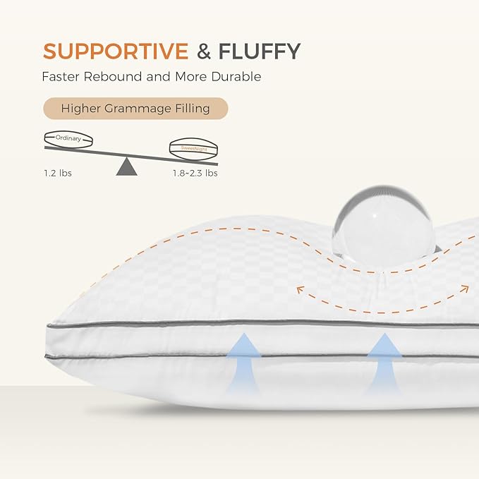 Sweetnight Bed Pillows Standard Size Set of 2, Fluffy Luxury Hotel Collection Gusseted Pillows for Neck and Shoulder, Side Back Stomach Sleeper Pillow, Cozy Night 18"X24"