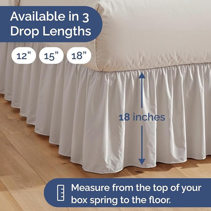 Bedskirt Twin Size Ruffle - 18 inch Drop Dust Ruffle Bed Skirt with Platform - Soft, Easy Fit, Premium Hotel Quality - Wrinkle, Fade & Shrink Resistant - for Women, Men, Kids and Teens - Light Grey