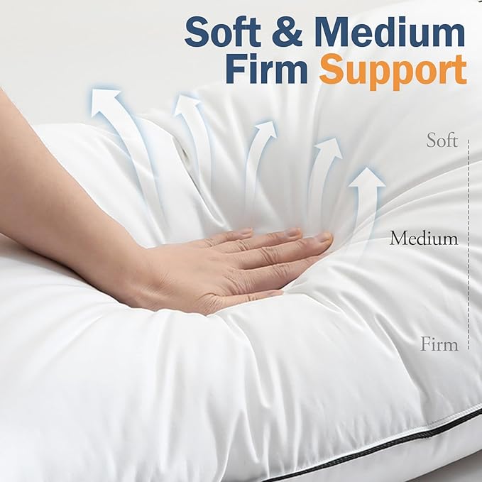 BPC Goose Feather Down Pillows Standard Size Set of 2, Luxury Feather Pillows for Sleeping, 100% Organic Cotton Cover, Soft Support Surround Fill Polyester, Hotel Collection Bed Pillows 20"x26"