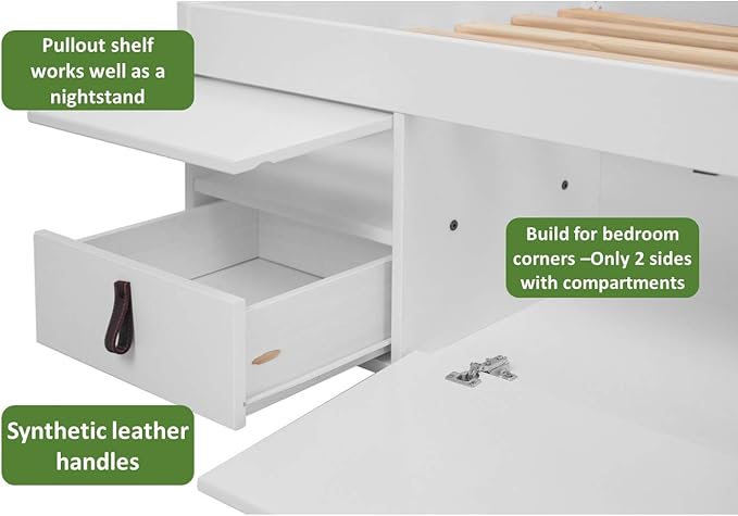 memomad Bali Storage Platform Bed with Drawers (Twin Size, Off White)
