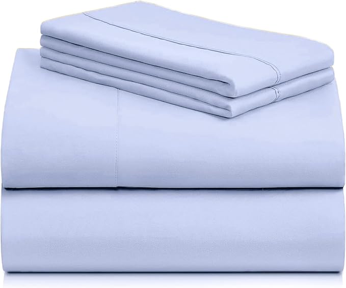 LuxClub 4 PC Sheet Set Bed Sheets Deep Pockets 16" Eco Friendly Wrinkle Free Cooling Machine Washable Hotel Bedding Silky Soft - Sky Blue California King