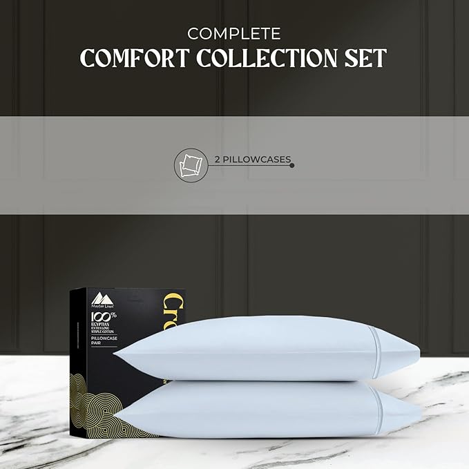 Mayfair Linen 100% Egyptian Cotton King Pillow Cases Set of 2 - Luxury 2000 Series King Size Pillowcases, Soft Cooling Breathable, Envelope Closure Hotel Quality Pillowcase (21 x 41, Light Blue)