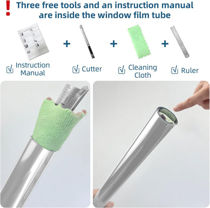 DUOFIRE One Way Window Film Privacy See Out Not in Heat Blocker Window Tint Reflective Mirror Windows Tinting Film for Home Static Cling Anti-UV Sun Blocking Windows Covering（Silver, 23.6x78.7in）