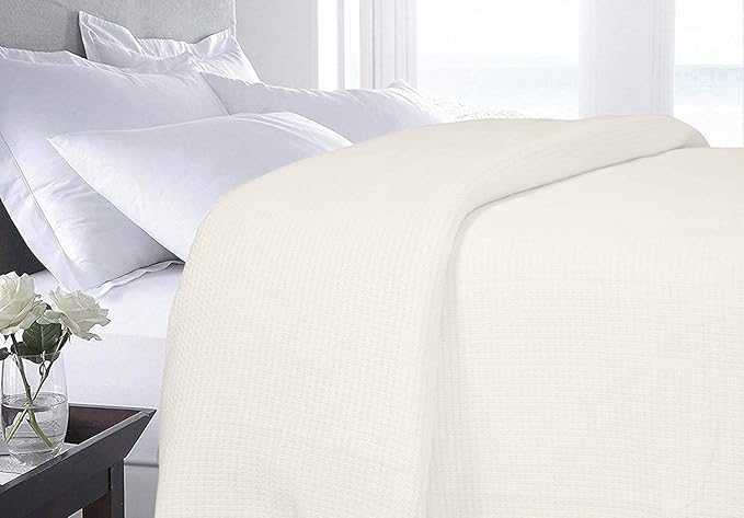 DOLLCENT 100% Cotton King Size Blanket for Bed, Premium Soft Combed Lightweight Blankets, Washed Breathable Cozy Bed Throw Blanket, Ivory King Cotton Blankets for All Season: Ivory (108"x90")