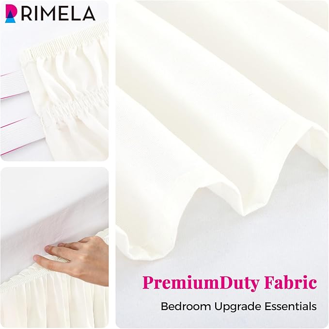 RIMELA Cream White Bed Skirt King Size 18 Inch Drop, Wrap Around Elastic Bedskirt, Dust Ruffle for Adjustable Bed Base Machine Washable Easy to Install Bed Skirts