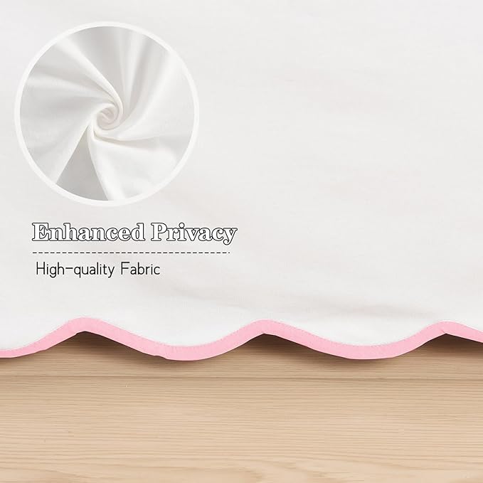 HIG Off-White Chic Full Bed Skirt - Easy Fit Scallop Edge Pleated Bedskirts, 14 Inch Drop Anti-Slip Dust Ruffle, Thick Fabric for Enhanced Privacy, Pre-Washed for Long-Lasting Use(N60022)