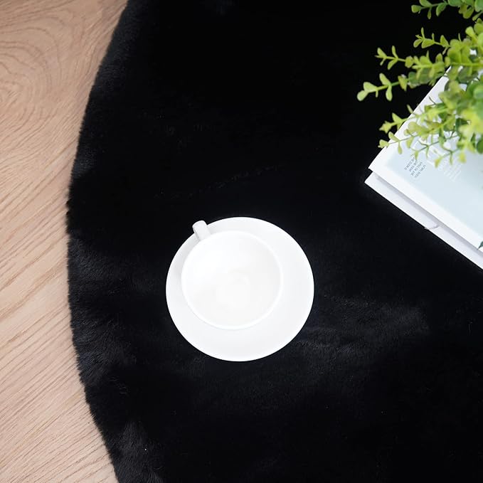 Latepis Black Area Rugs Runners 2x6 Faux Rabbit Fur Fluffy Shag Rug Washable Furry Rug for Living Room Bedroom Nursery Floor Rugs Room Carpet Sheepskin