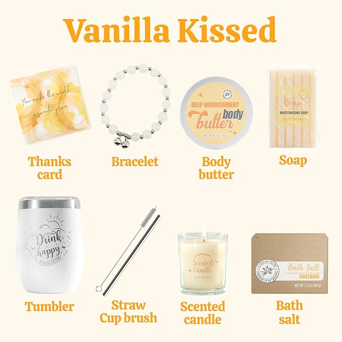 Gifts for Women BODY & EARTH Birthday Gift Sets, Vanilla Bath Set Spa Gifts for Women, 6pcs Womens Gift Vanilla Spa Kit for Christmas