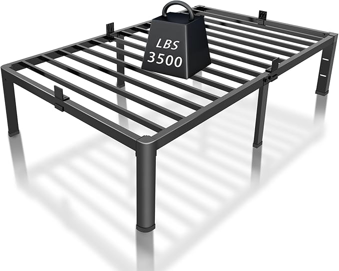 ROIL 14 inch Twin XL Bed Frames with Headboard Hole and Round Corner Legs Mattress Retainers 3500LBS Heavy Duty Steel Slats No Box Spring Needed Platform Noise-Free Underneath Storage