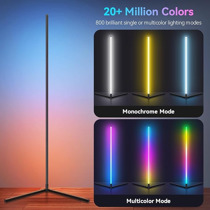 Corner Floor Lamp, LED Floor Lamp, Ambient Lighting Smart Lights with APP and Remote Control, 20 Million Colors & 800+ Modes, Music Sync Led Lights for Bedrooms, Living Rooms and Gaming Rooms